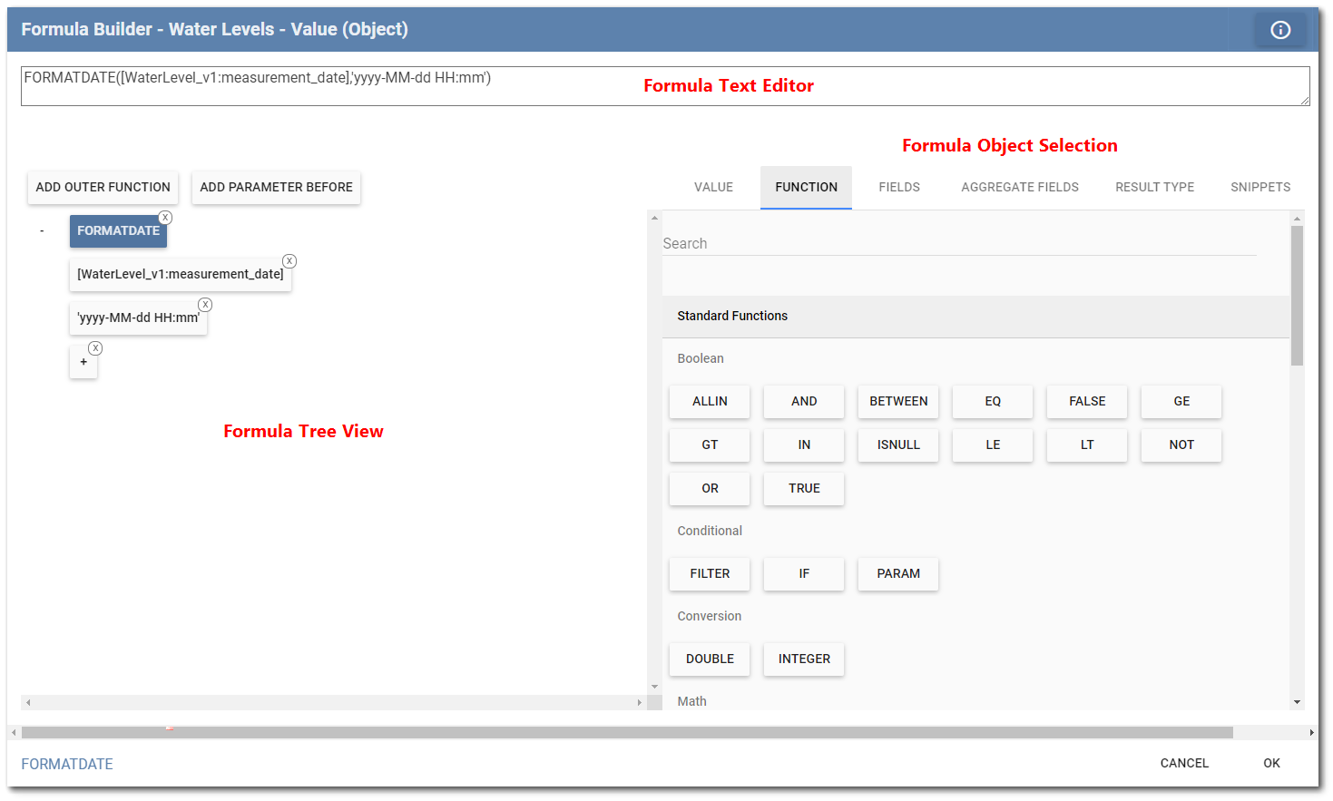 Parts of the Formula Builder 